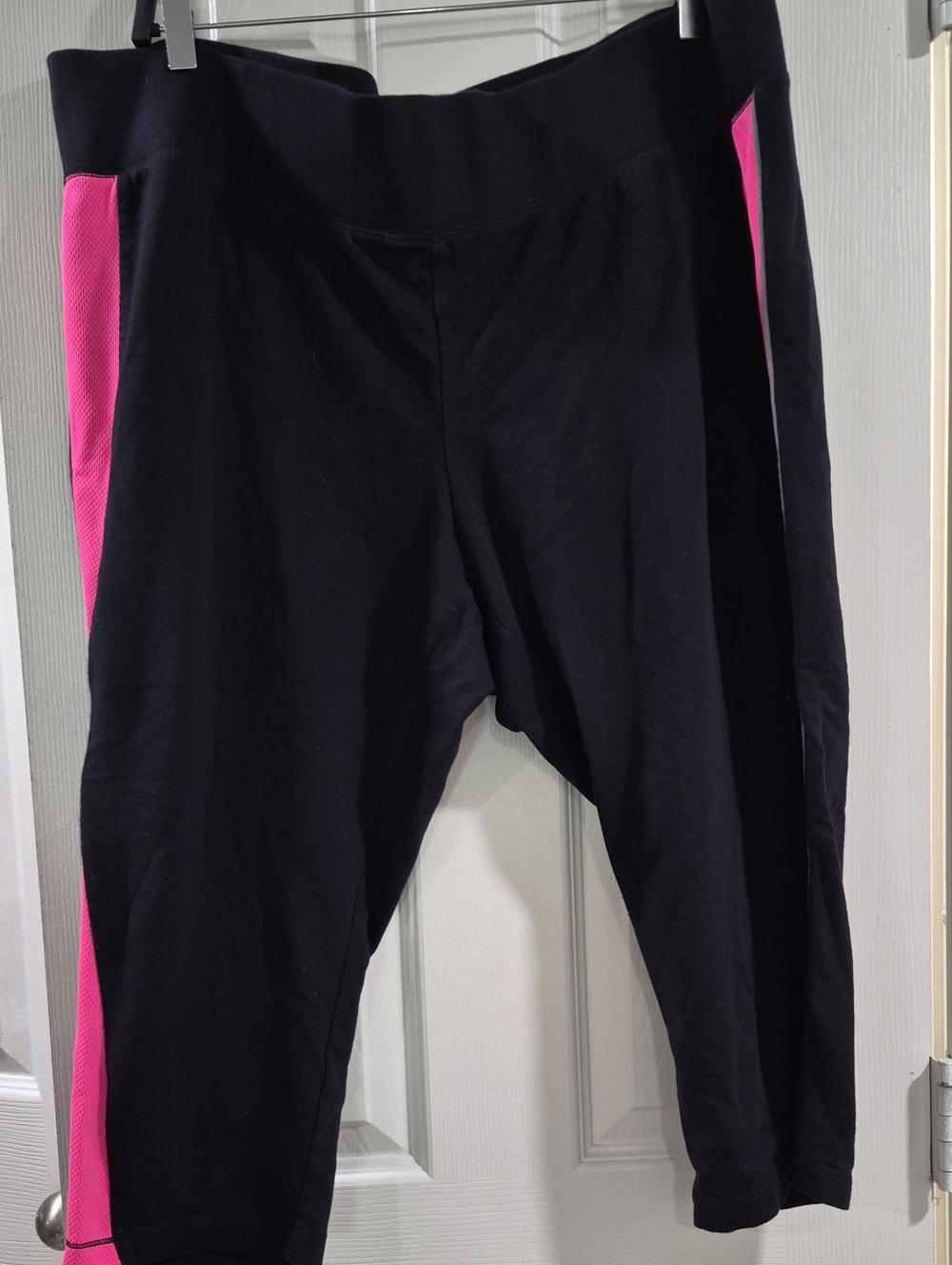 Catherines Black Capri Track Pants with Pink Side Panels